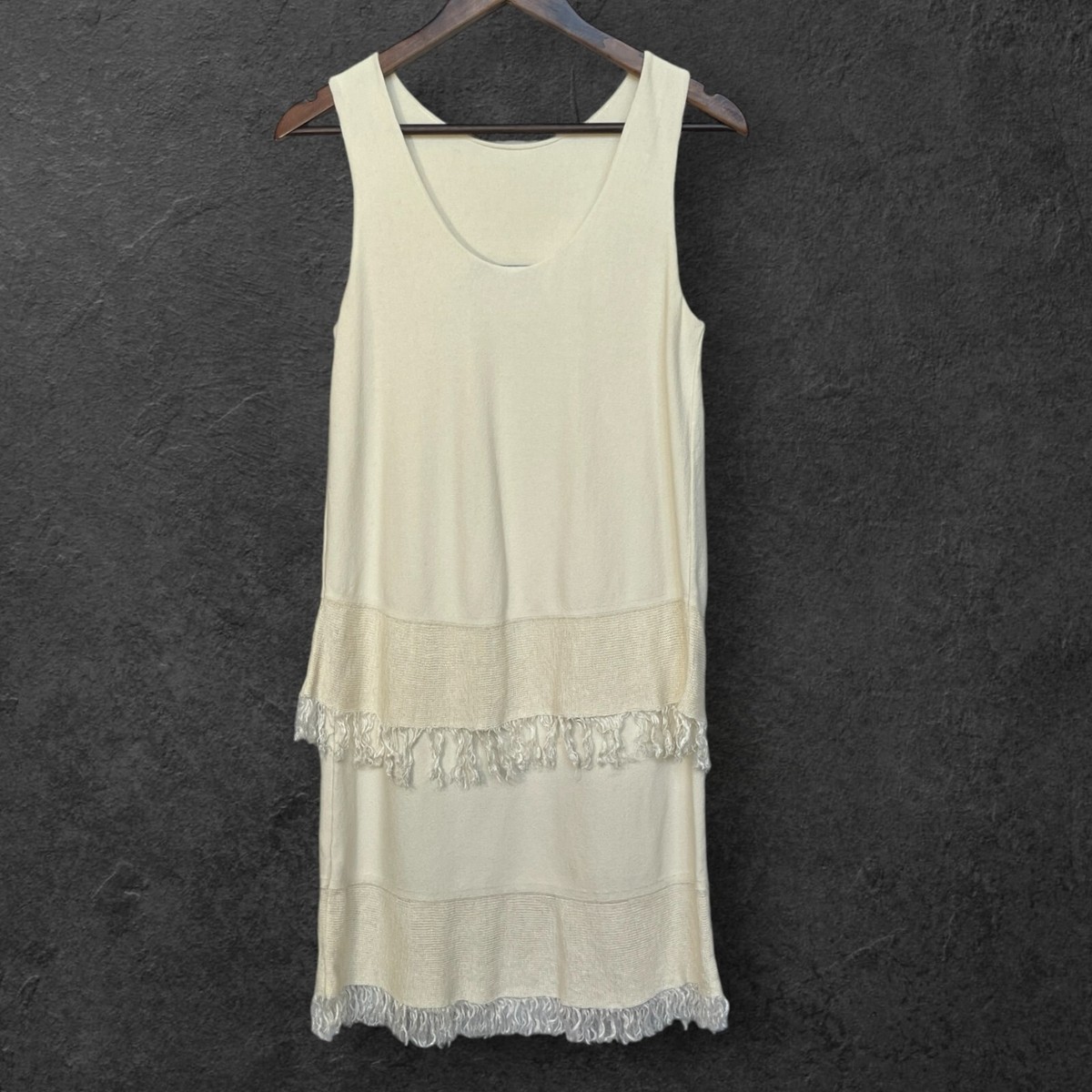 Theory Jurinzi Prosecco Fringe-Trim Dress Women Size S Ivory Linen  Sleeveless