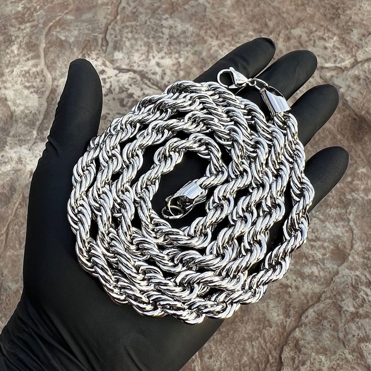 Mens 316L Stainless Steel Rope Chain Silver Hip Hop Necklace 10MM