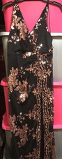 Simplee Womens Sleeveless Black & Pink Floral Sequin Maxi Dress Size Small