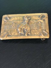 Vintage Bucking Bronco Belt Buckle Fence Horseshoes Dimensional Scene Integrated