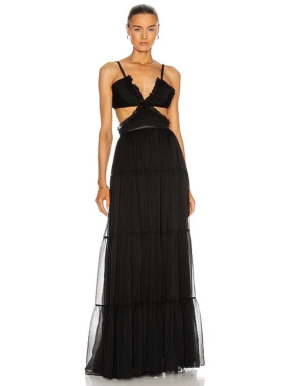 JACQUEMUS Abito Alexis Biharie nero maxi taglio lungo in pelle resort festa L nuovo con etichette $704