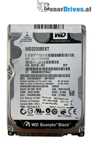 Western Digital WD3200BEKT-60PVMT0 - 320 GB - SATA - 2060-771692-005 Rev. A*