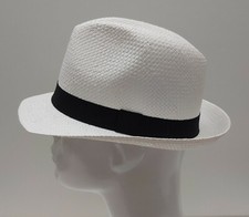 CAPPELLO PAGLIA BIANCO FASCIA NERA TESA STRETTA TIPO PANAMA MADE IN ITALY