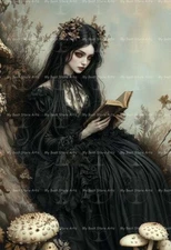 VAMPIRE READING A BOOK ART PRINT, Witch Gothic Poster Horror, Vampiric D811