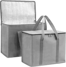 (Not Made In China) Insulated Grocery Bags w/Zippered Top, Reusable Shopping Bag