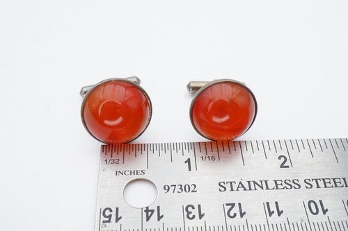 Vintage Sterling Silver 925 Carnelian Cufflinks - Picture 6 of 7