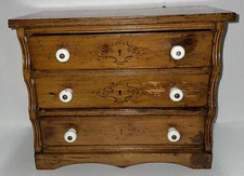 Antique Miniature 3 Drawer Dresser Chest Of Drawers Jewelry Box Wooden