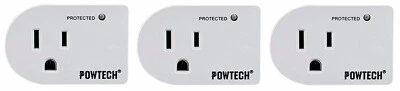 POWTECH 3 Pack Single Plug Outlet 245 Joules Surge Protector Power Suppressor 1875W 15A