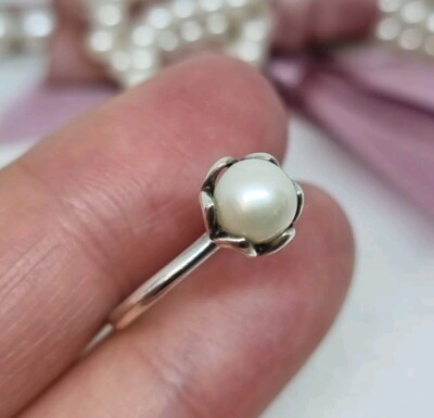 Genuine PANDORA Cultured Elegance Ring White Pearl     Size 50  S925 ALE 