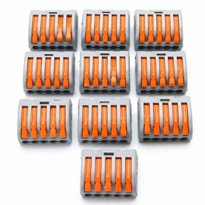 10X PCT-215 5 Way Spring Lever Terminal Block Electrical Cable Wire Connector