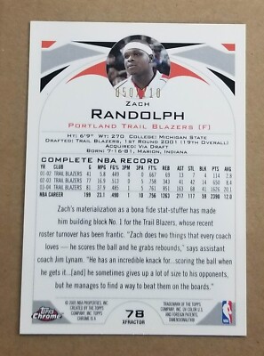 2004-05 Topps Chrome #78 Xfractor 050/110 Jersey Number 1/1 Zach