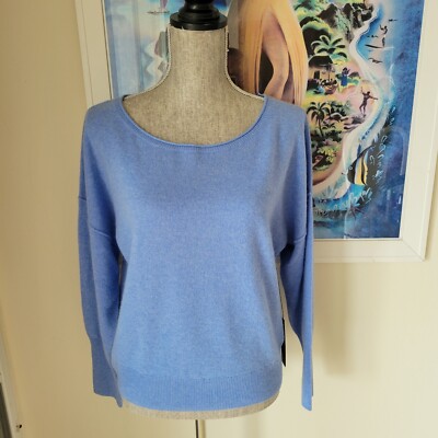 NWT TAHARI Pure Lux 100% 2-ply Cashmere Heatherl Blue Dolman Sleeve Sweater Sz M