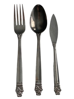 Vtg EKCO Eterna Flatware Set-3 Crown Tiara Spoon Fork Knife Ornate Stainless