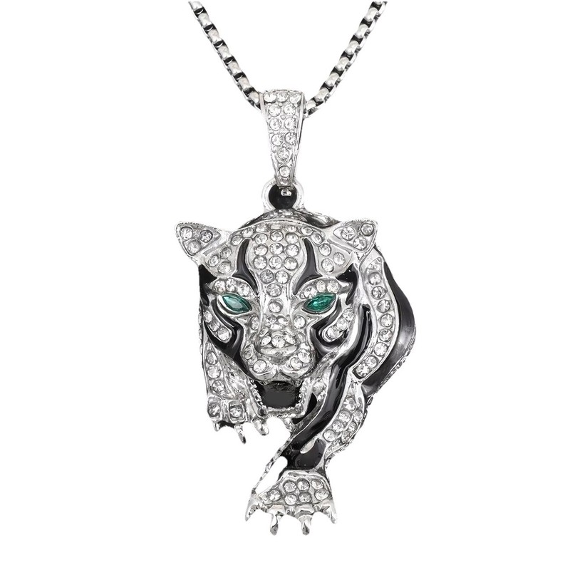 Unisex Tiger Pendant Necklace with Green-Eye Synthetic Zirconia Ships Free