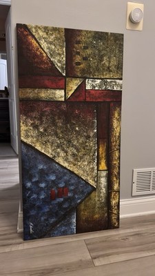 Vintage R. Benton Geometric Abstract Oil Painting 1980s Couture s Fine Decor