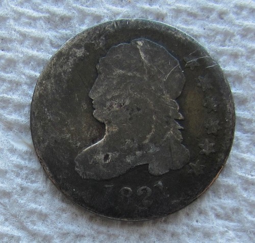 1821 Large Date Capped Bust Silver Dime Rare Early Key Date Damaged Hole Filler