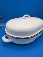 Enameled Roasting Pan with Lid, Covered Roaster Pan Oval Pot Enamelware Large