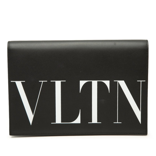 Valentino logo print clutch bag, second black leather, women's. GZl1l9r8
