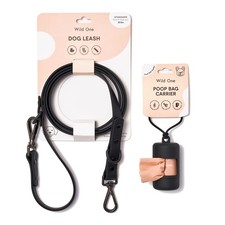 Nylon Adjustable Length Leash 5.5 Feet and Poop Bag Large, Black