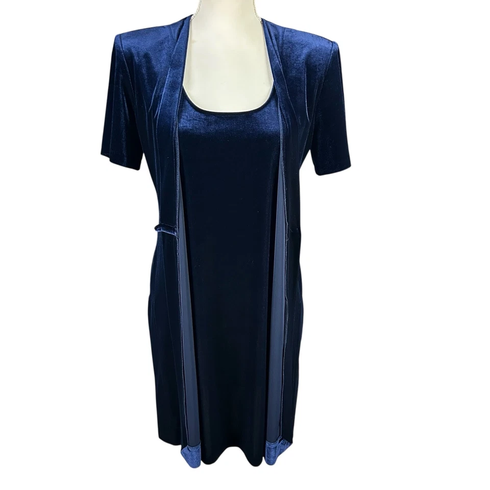 Vestido de Terciopelo Rhapsody Talla 6 Azul Adjunto Imitación Chaqueta Cierre Frontal Estrás Foto 4 de 4