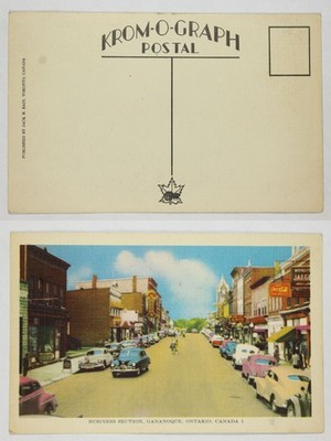 Vintage Krom-O-Graph Postcard: Gananakee, Ontario, Canada - 1950s Street Scene