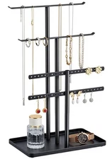 Jewelry Stand Organizer, 12.5" Tall Sturdy Metal, 3-Tier Jewelry Holder for N...
