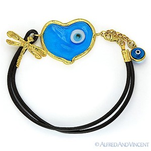 Authentic Evil Eye Bead Heart Charm Turkish Nazar Kabbalah Greek Sterling Silver Bracelet