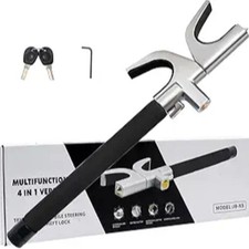 4-in-1 Steering Wheel Lock with Flashlight/SOS LED Light, Seat Belt Cutter, Esca