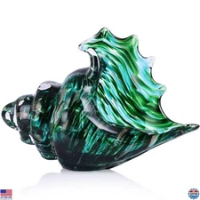 Hand Blown Glass Conch Shell Statues - Vibrant Green Sea Glass Art for Decor