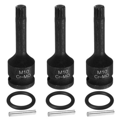 3pcs 1/2'' Drive M10 Triple Square Impact Spline Bit Socket 10mm CR-MO Steel