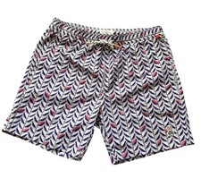 Psycho Bunny Mens Swim Trunks Purple Leaf Print Skull Logo Medium