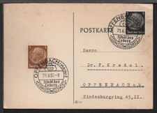 ✔️ GERMANIA 3. Reich RARA CARTOLINA TIMBRO SPECIALE OFFENBACH