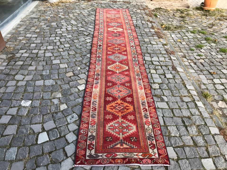 Турецкий винтажный шерстяной ковер ручной работы богемный ковер домашний ковер 2,7 x 14 футов - Изображение 3 из 4