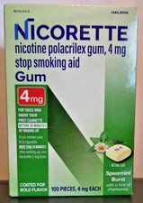 Nicorette Nicotine Gum 4mg Spearmint Burst 100 pieces, NEW FREE SHIP