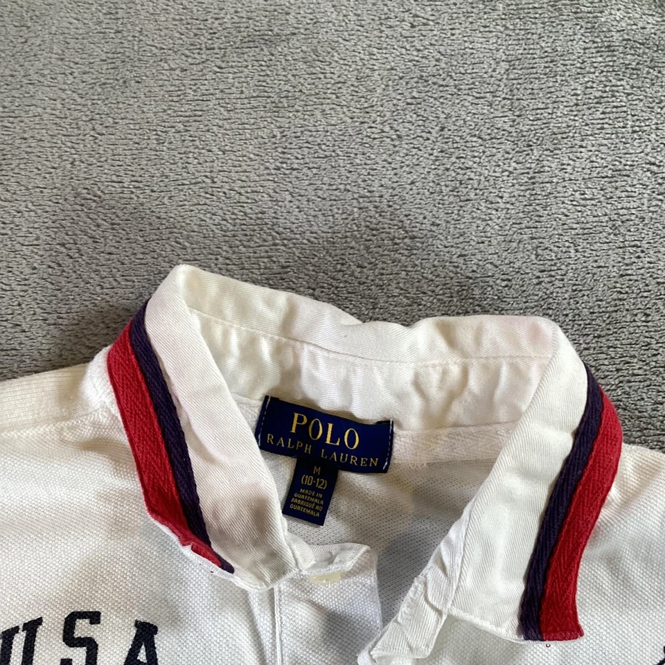 Polo Ralph Lauren Shirt Boys Medium 10-12 White USA Flag Big Pony Embroidered - Image 4 of 4