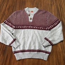 VTG Miller Outerwear Horseshoe Western Sweater Pullover Button Maroon Gray Large