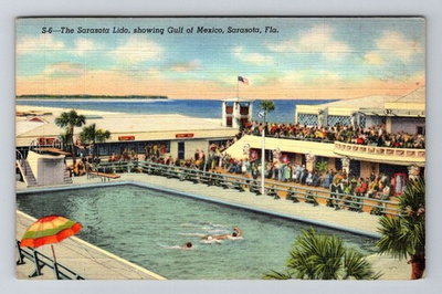 #ad Sarasota FL Florida Sarasota Lido Gulf of Mexico c1941 Vintage Postcard $0.99