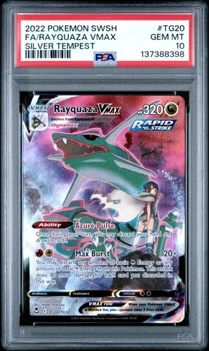 2022 POKEMON SWORD & SHIELD SILVER TEMPEST #TG20 FULL ART/RAYQUAZA VMAX PSA 10