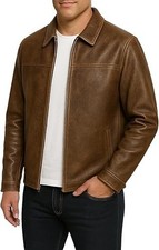 Men's Brown Jacket Stylish Racer Genuine Cowhide Leather Classic Biker Jacket