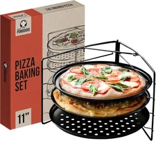 Chef Pomodoro Pizza Baking Set With 3 Pizza Pans And Pizza Rack, (11-Inch Pans),