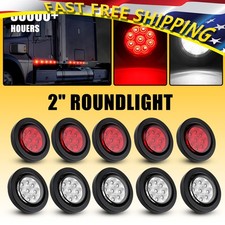 Inch 2" DOT Clear/Red Round Trailer LED 9 Marker Light w/ Grommet for Truck RV