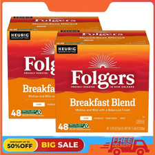 2 Pack Folgers Breakfast Blend, Mild Roast Coffee, Keurig K Cup Pods, 48 Count
