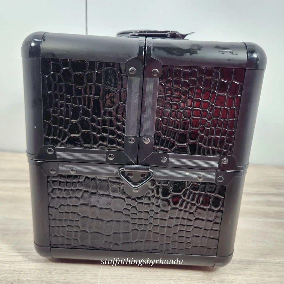 Estuche de viaje de maquillaje rígido Sephora Pro imitación cocodrilo negro 13,5x9,5x8,5  Foto 3 de 4