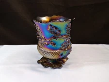 Mosser Amethyst Carnival Glass Acorn Spooner Vase
