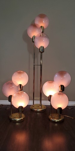MID CENTURY ART DECO VTG PINK MURANO GLASS BRASS LOLLIPOP FLOOR MCM TABLE LAMPS - Bild 13 von 24