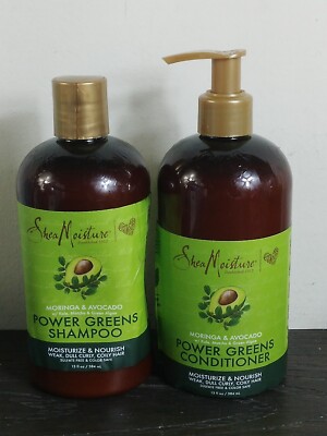 Shea Moisture Power Greens Shampoo & Conditioner Lot Moringa Avocado Curly Hair