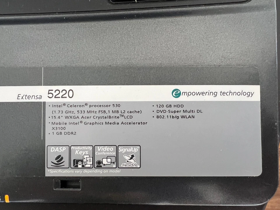 FAST Acer Win XP Laptop - Extensa 5220 15.4" + 120GB HD + 2GB RAM--FULLY WORKING - Image 4 of 4