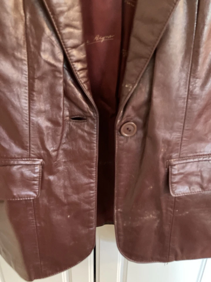 Vintage Etienne Aigner Women Brown Red Leather Blazer Jacket Size 6 Petite Retro - Image 4 of 4