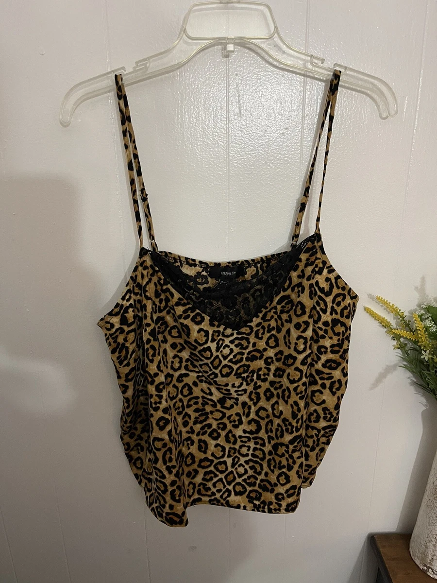 Forever 21 1X Leopard Print Cropped Tank Top Lace Trim Silky eBay