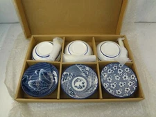 Festcool Porcelain Chinese Japanese Blue/White 6-Bowl Set W/ 6 Porcelain Spoons